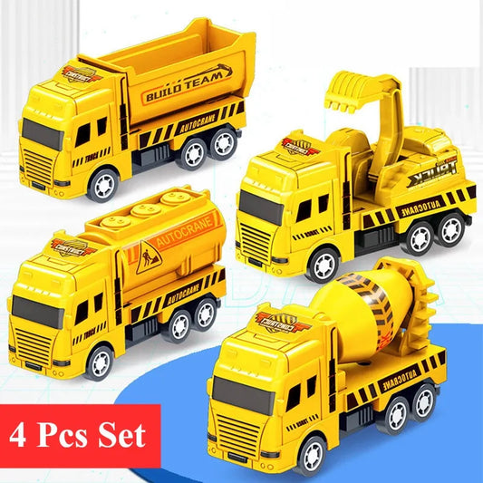 4 Educational Pull Back Toy Cars for Kids - Warrior Engineering Vehicle Models with Miniaturized Design